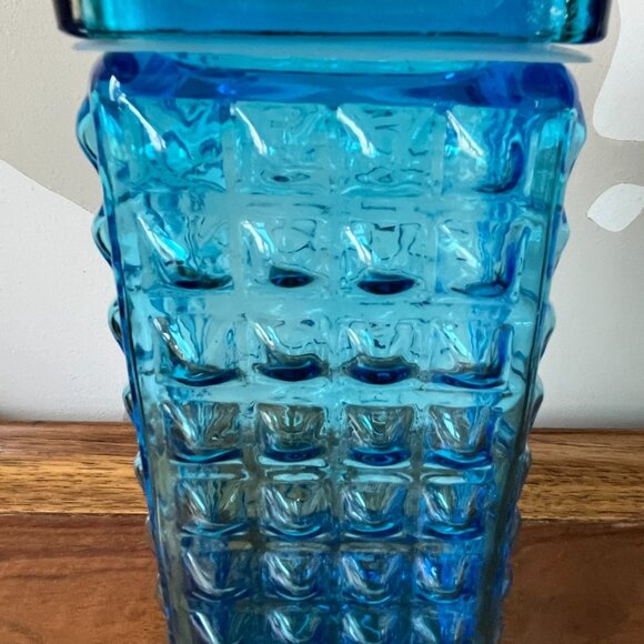 Pier 1 Blue Bubble Glass Tall Kitchen Canister Storage Container Hobnail Retro - Picture 4 of 9